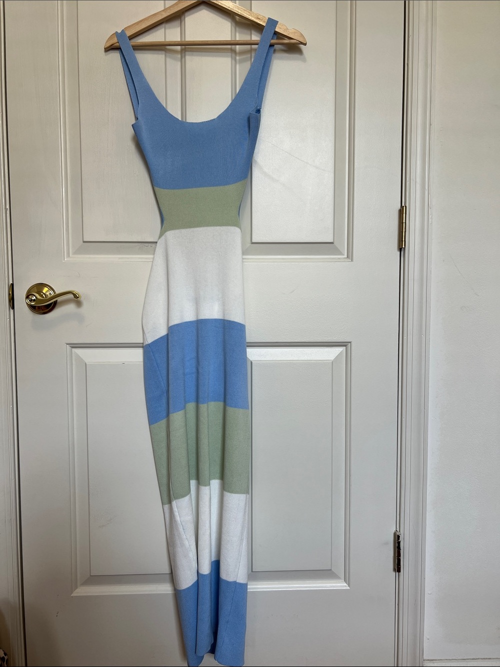 Sleeveless Striped Maxi Dress in Blue, White & Green